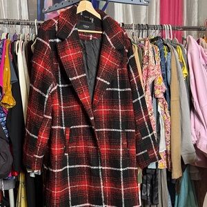 Torrid Plaid Winter Coat in Red and Black